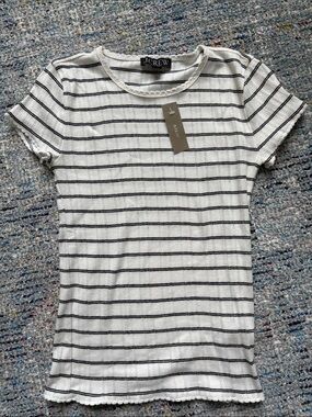 J. Crew Striped Pointelle Tee NWT
